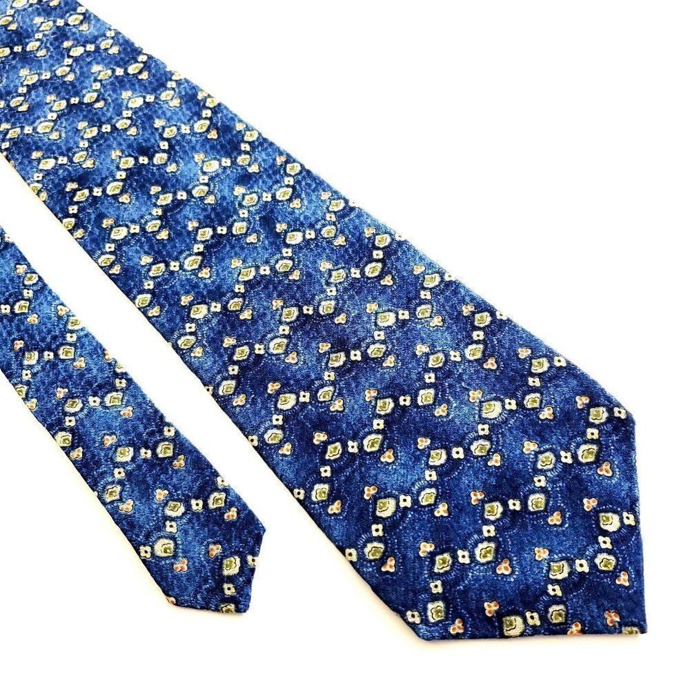 Guess USA‎ American Classics Blue Abstract Geometric Print Short Wide Silk Tie